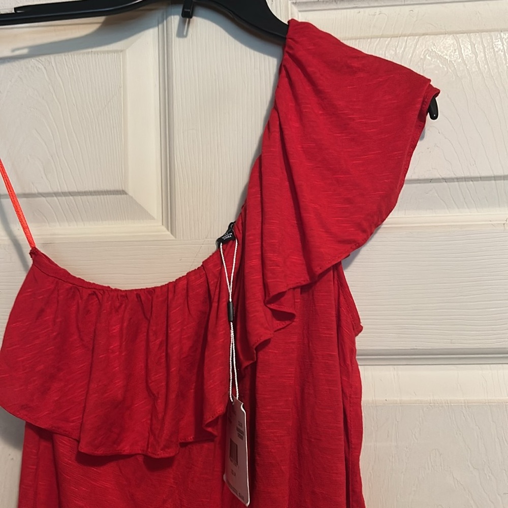 RXB Red One Shoulder Ruffle Top Size Medium - Picture 2 of 8